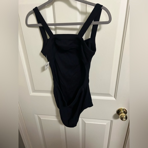 By Anthropologie Black Ribbed Cotton Bodysuit Size XL NWT - Picture 2 of 5